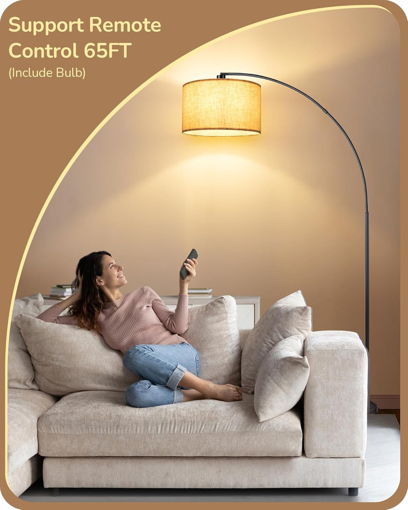 78.3″ Modern Arc Floor Lamp with Remote, Tall Black Standing Lamp with Stepless Dimmable Bulb & 5 Color Temperature