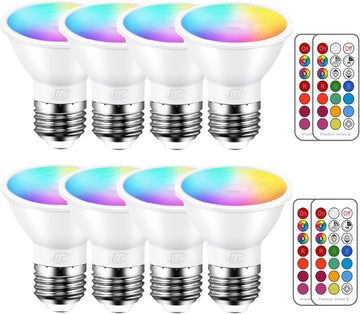 Par16 LED Light Bulbs 40 Watt Equivalent Color Changing E26 Screw Beam Angel 45°, 12 Colors Dimmable Warm White 2700K (Pack Of 8)