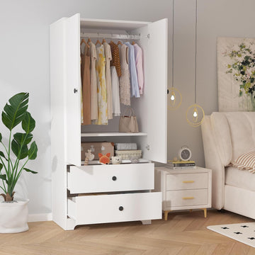 71" Armoire Wardrobe Closet, Modern Wooden Bedroom Armoire with 2 Drawers & 2 Doors and Adjustable Shelves,Clothing