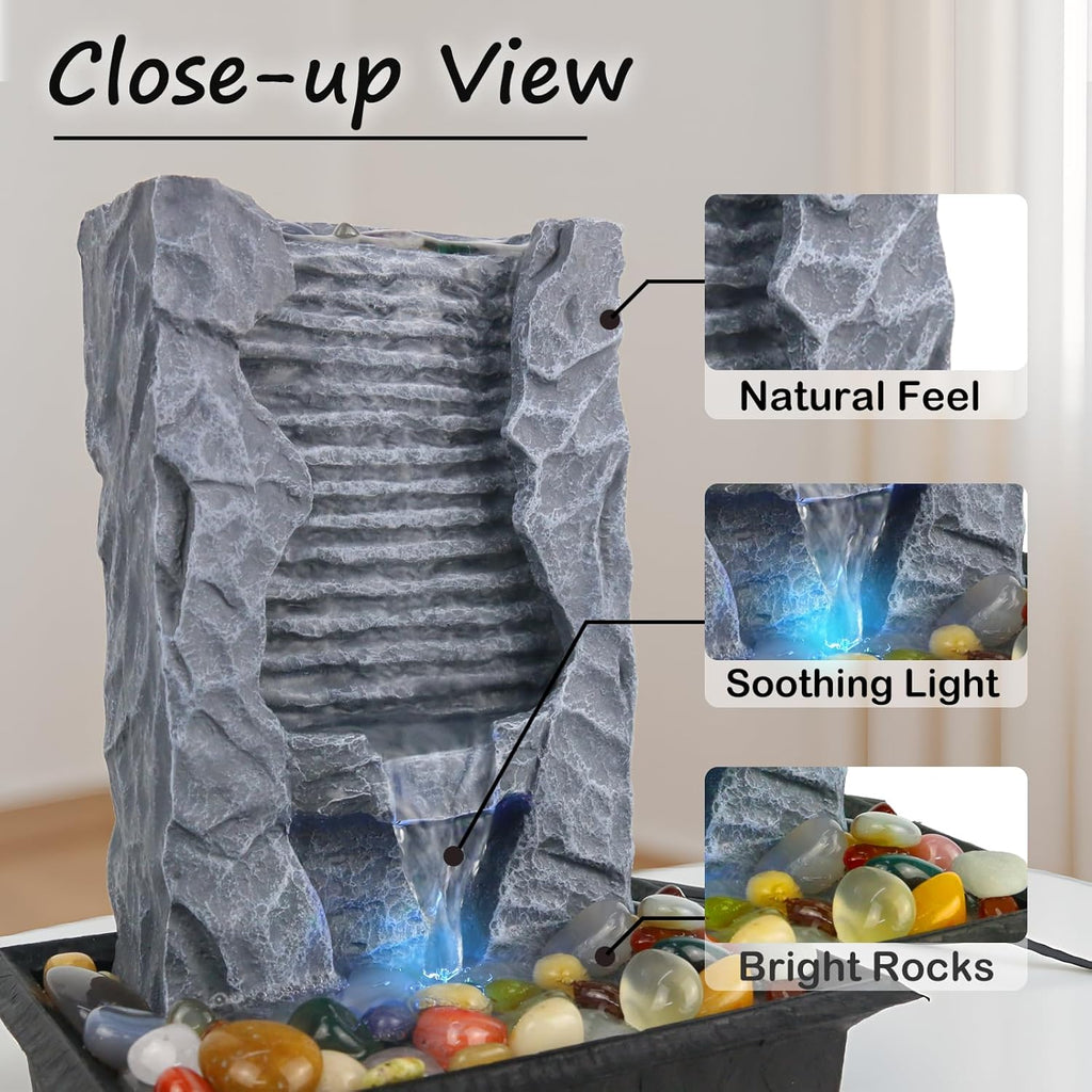 Tabletop Water Fountain Indoor, Resin Waterfall Fountain for Stress Relief and Meditation, Calming Office Desk Home