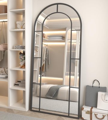 Full Length Mirror, 71"x32" Oversize Body Windowpane Mirror (Black)