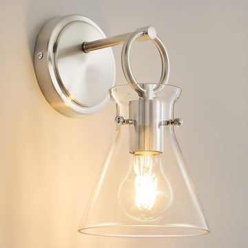 Wall Sconce 6" Clear Glass Shade Nickel 1 Pack | Modern Vanity Light Fixtures, Hardwired Wall Mount Lighting