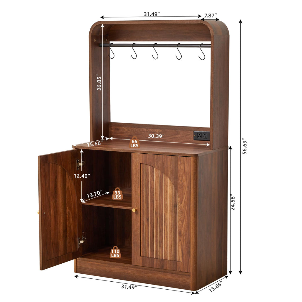 31.5" Coffee Bar Cabinet with Charging Station, Arched Hutch Storage