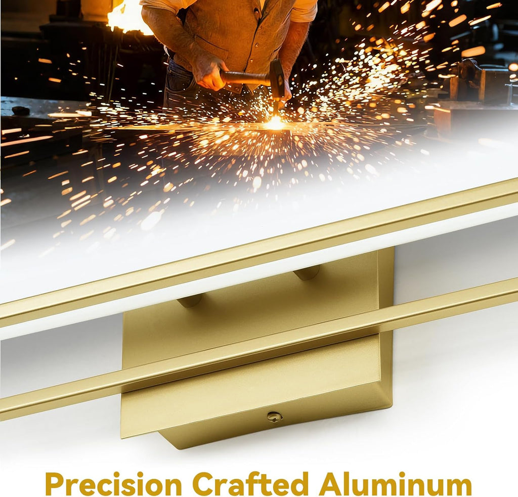 6000K Dimmable Bathroom Vanity Light, 26.2in Brushed Gold Bathroom Light Fixtures, 12W LED Bathroom Lights Over