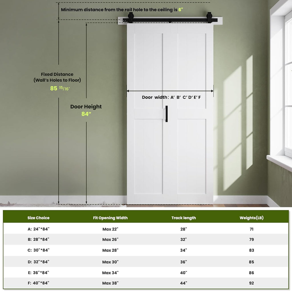 Bifold Barn Door 32'' x 84'',Bi-Fold Sliding Closet Doors with Hardware Kit Included,36'' Track Kit 