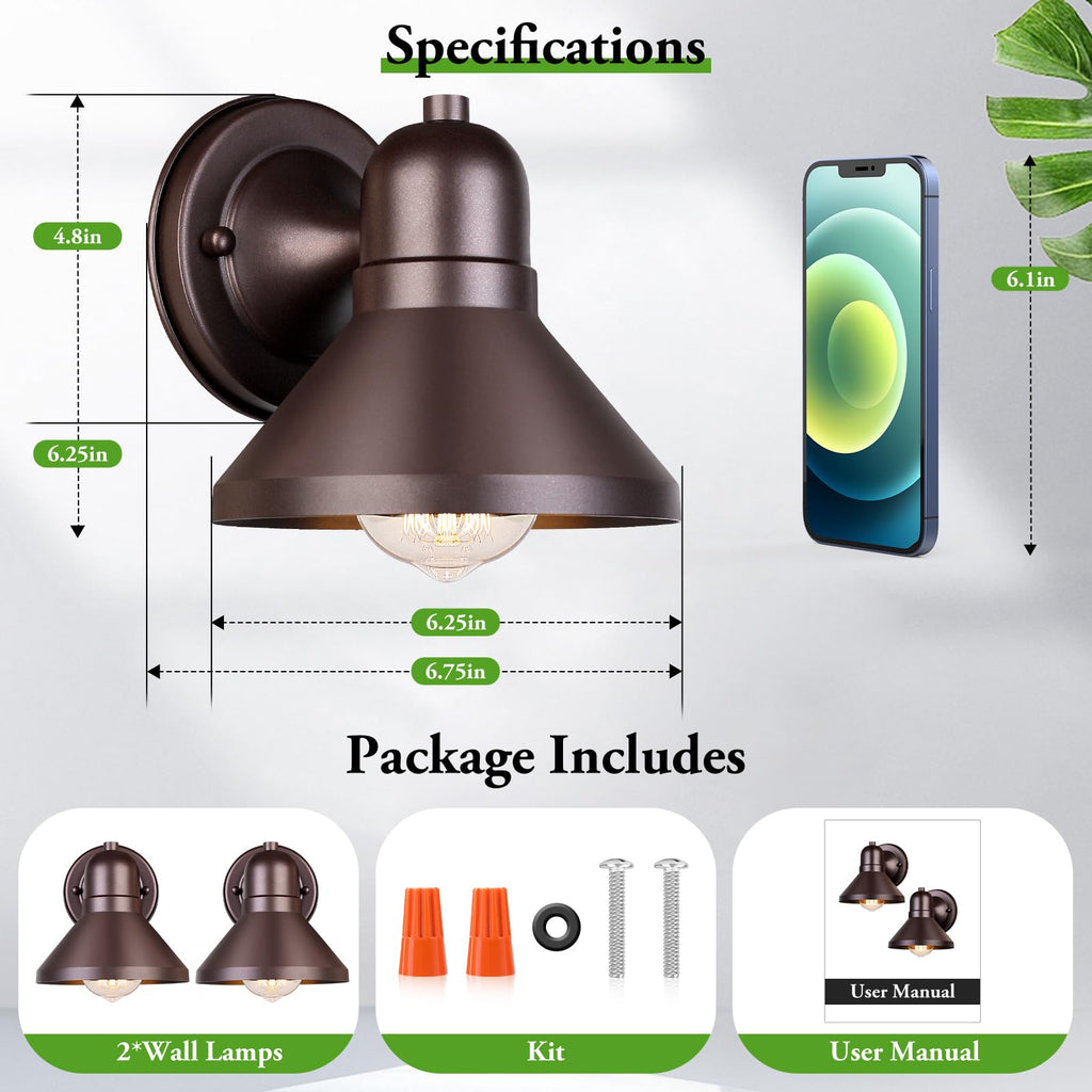 Outdoor Barn Wall Light Fixtures, 2-Pack Brown Exterior Wall Lantern, Waterproof Anti-Rust Lighting with E26 Socket