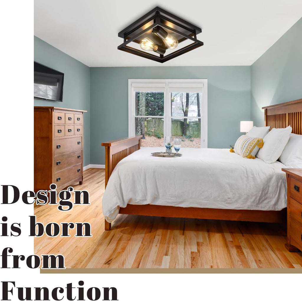 Farmhouse Flush Mount Ceiling Light Fixture 2 Light, Hallway Ceiling Light Black, Kitchen Light Fixture Ceiling Mount