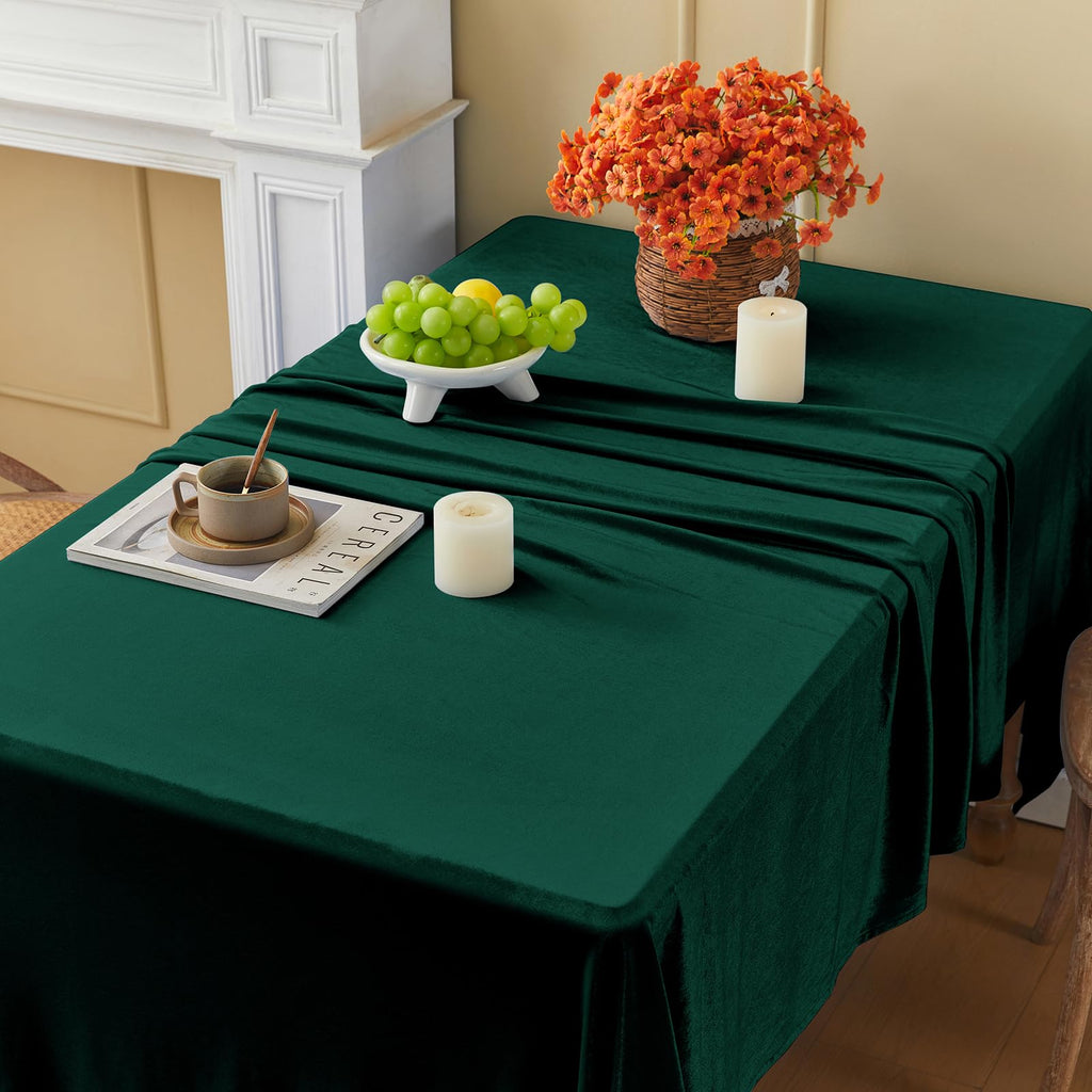 Green Velvet Tablecloth, 60 x 102 Inch Rectangle