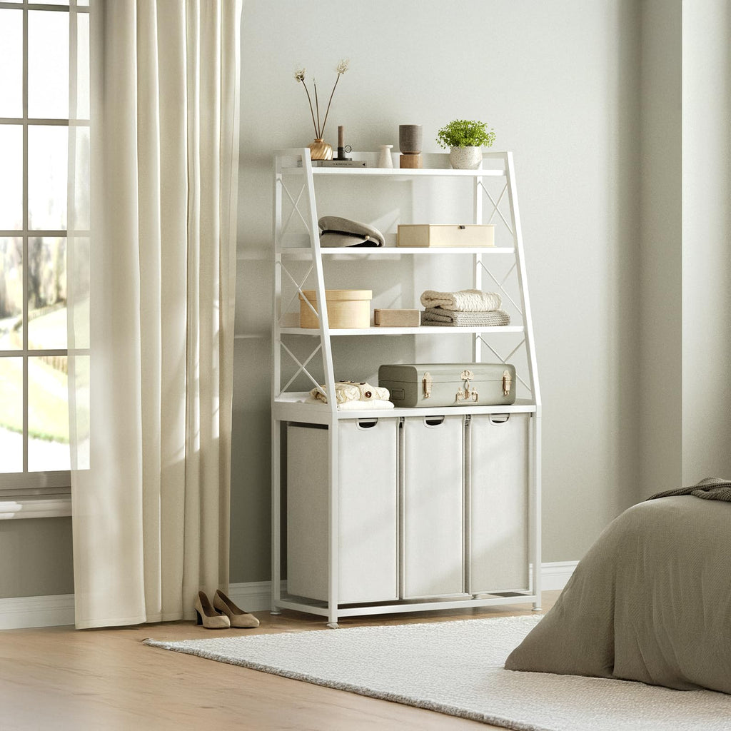 3 Section Laundry Hamper Laundry Basket with 4 Tiers Shelf