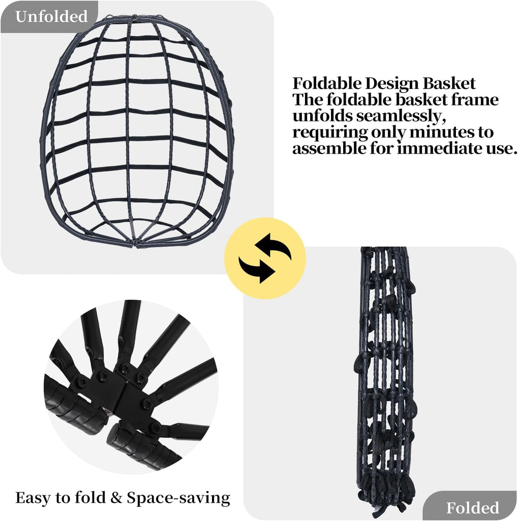 Hanging Egg Chair with Stand, Indoor Outdoor Rattan Wicker Egg Swing Chair with Cushion, Patio Hammock Chair for