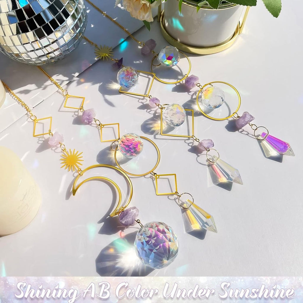Crystal Suncatcher Rainbow Maker Hanging Prism Ornament Pendant Home Garden Car Decoration 4 Pack Gift Kit Sun