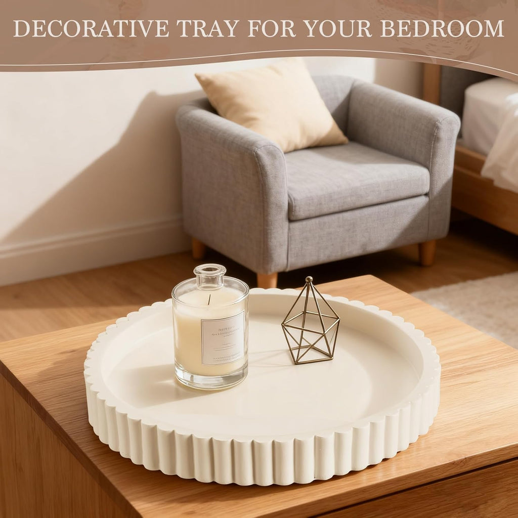 Decorative Tray for Coffee Table Decor - Resin Round Tray Stylish Coffee Table Centerpiece Decor, Minimalist Vanity