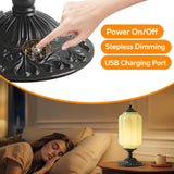 Milk Glass Table Lamp, Touch Control with USB Charging Port Vintage Bedside Desk Lamp Stepless Dimming Living Room