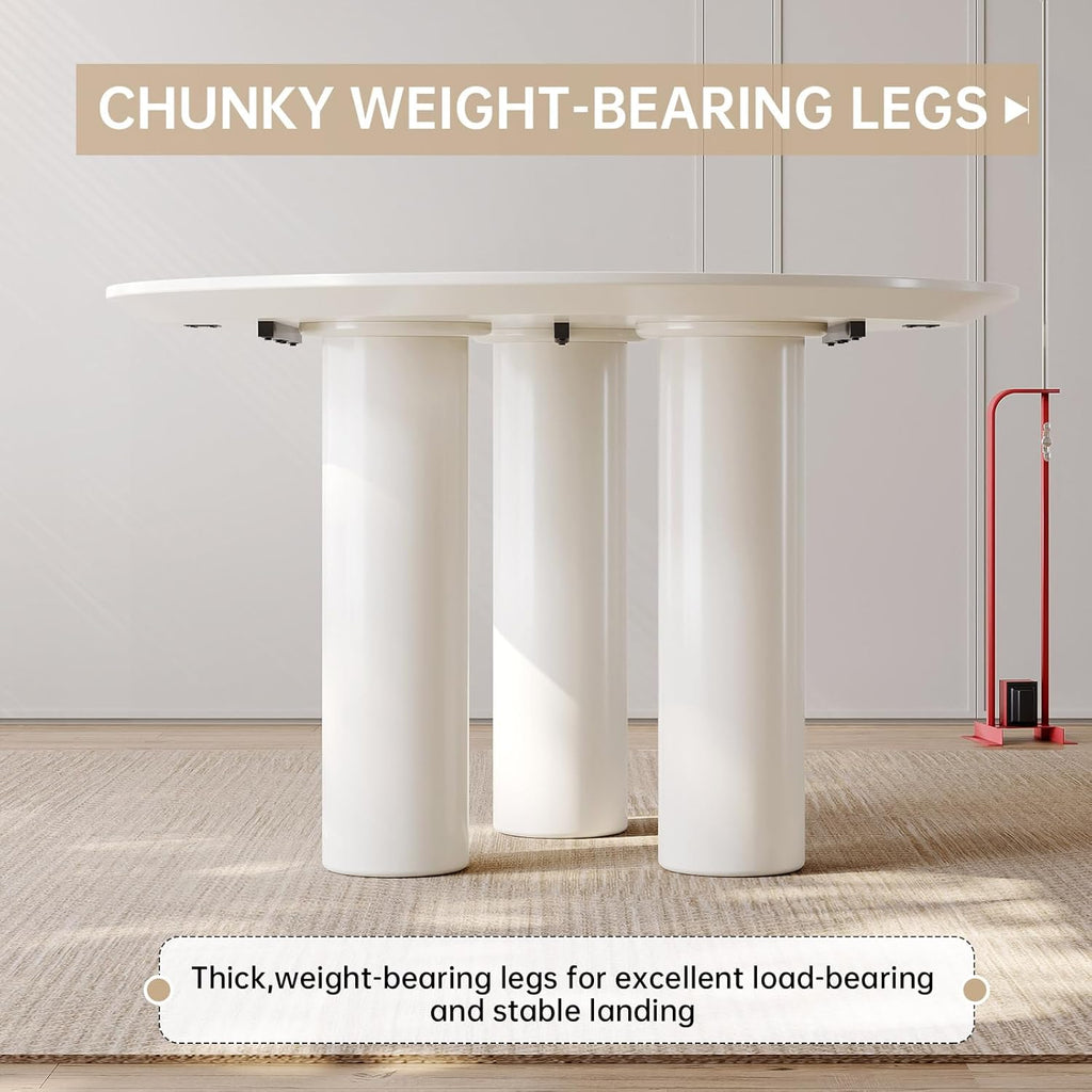 39" Round Dining Table for 4 Cream White Kichen Table with 3 Legs Modern Round Table 4 Seats Dining Room Table for Dining Room Restaurant Breakfast Nook Studio