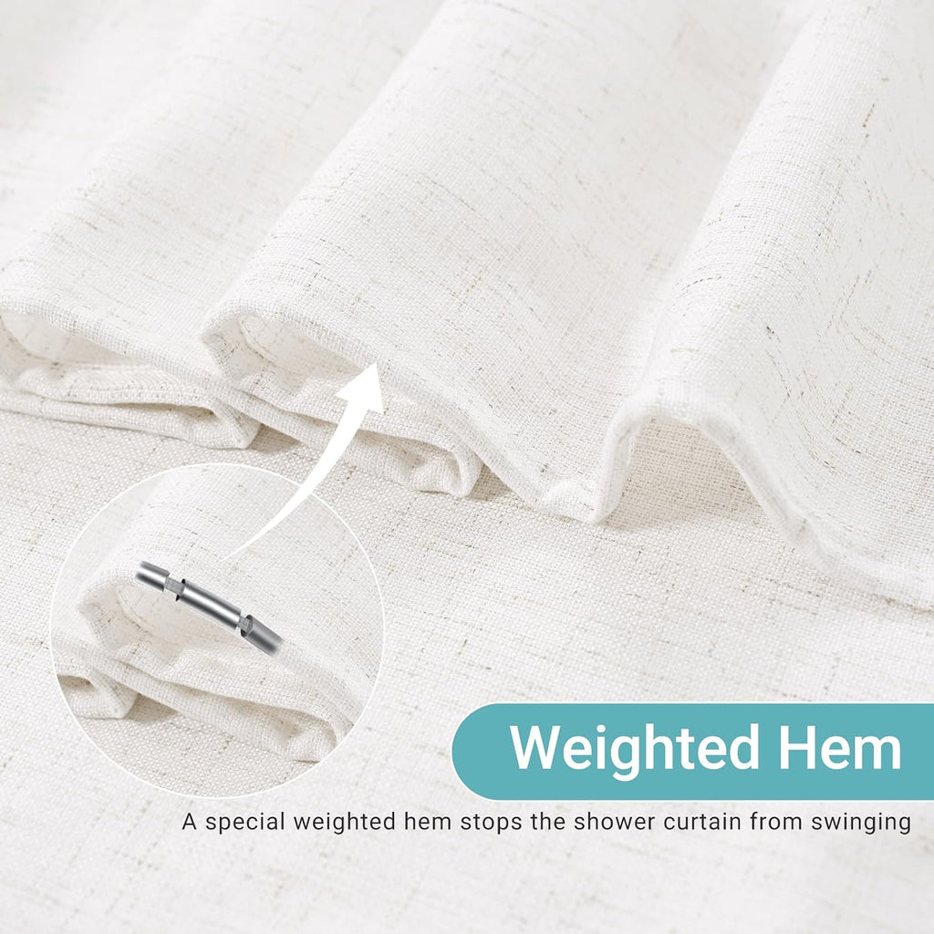 Linen Shower Curtain with 12 Hooks Modern Heavy Duty Washable Fabric Curtain Set Waterproof Thick Cloth Shower