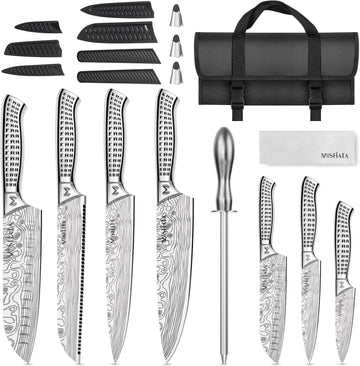 Kitchen Knife Set, 12 Pcs Japanese Stainless Steel Knife Sets with Oxford cloth storage bag with Knife Sharpening