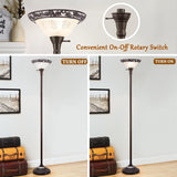 Torchiere Floor Lamp - 70" Victorian Floor Lamp with with Etched Glass Shade