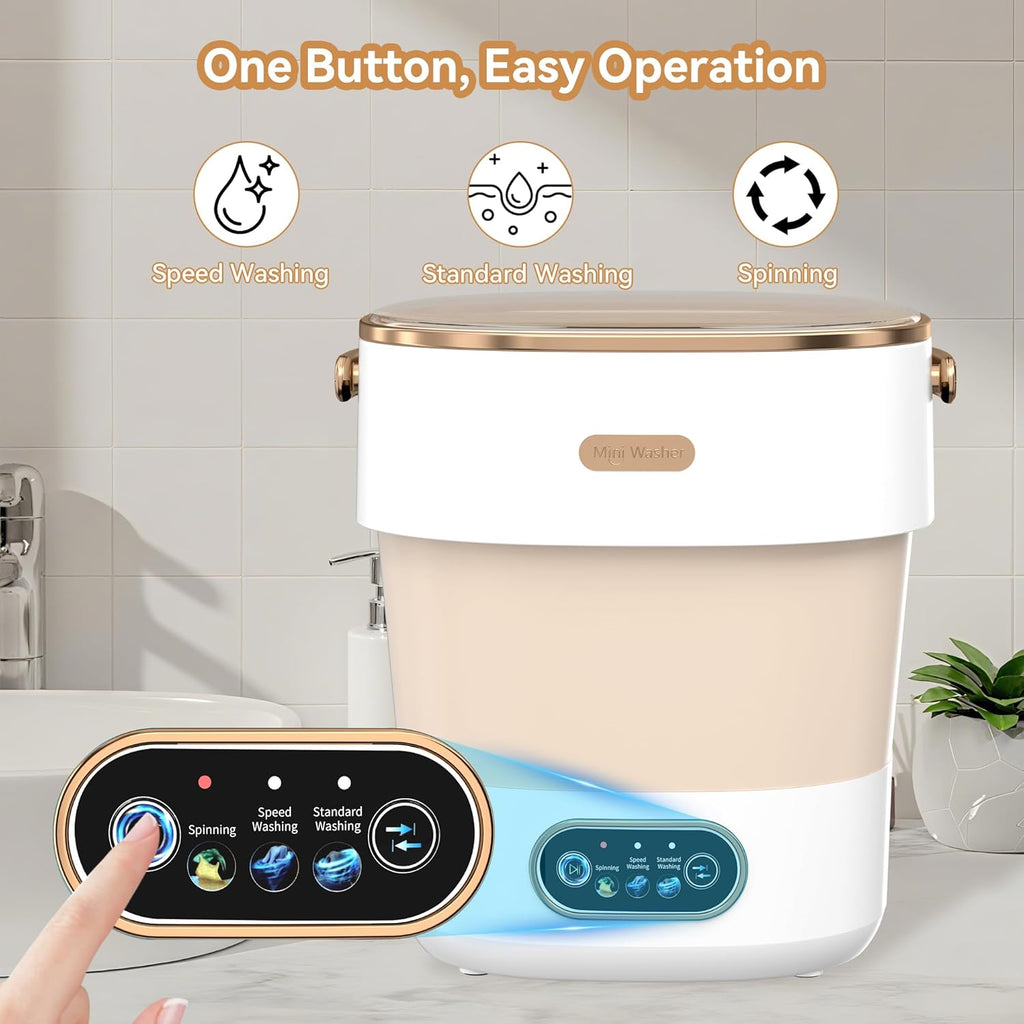 Portable Washing Machine, Folding 20L Mini Washer and Spin-Dryer,3 Cleaning Modes Small Compact Laundry Machine of Underwear, Baby Clothes, for Apartments, Dormitories, RV, Travel, (Khaki)