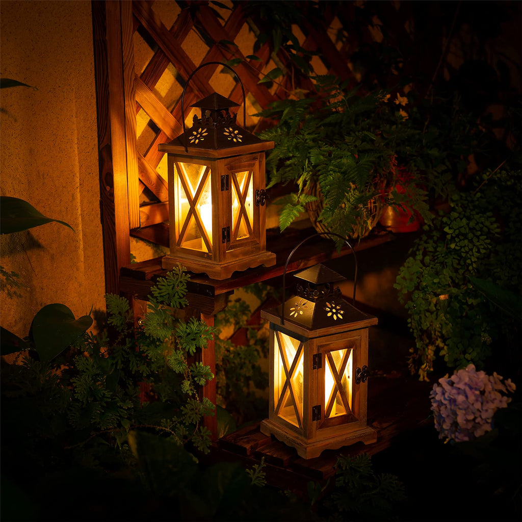 Wooden Farmhouse Lanterns Decorative, 11" Rustic Lantern