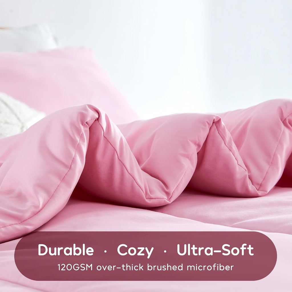 Kids Pink Bedding Comforter Set Full/Queen - Super Soft & Cute Printed 3-Piece Comforter Set All Seasons for Girls - Set of 2