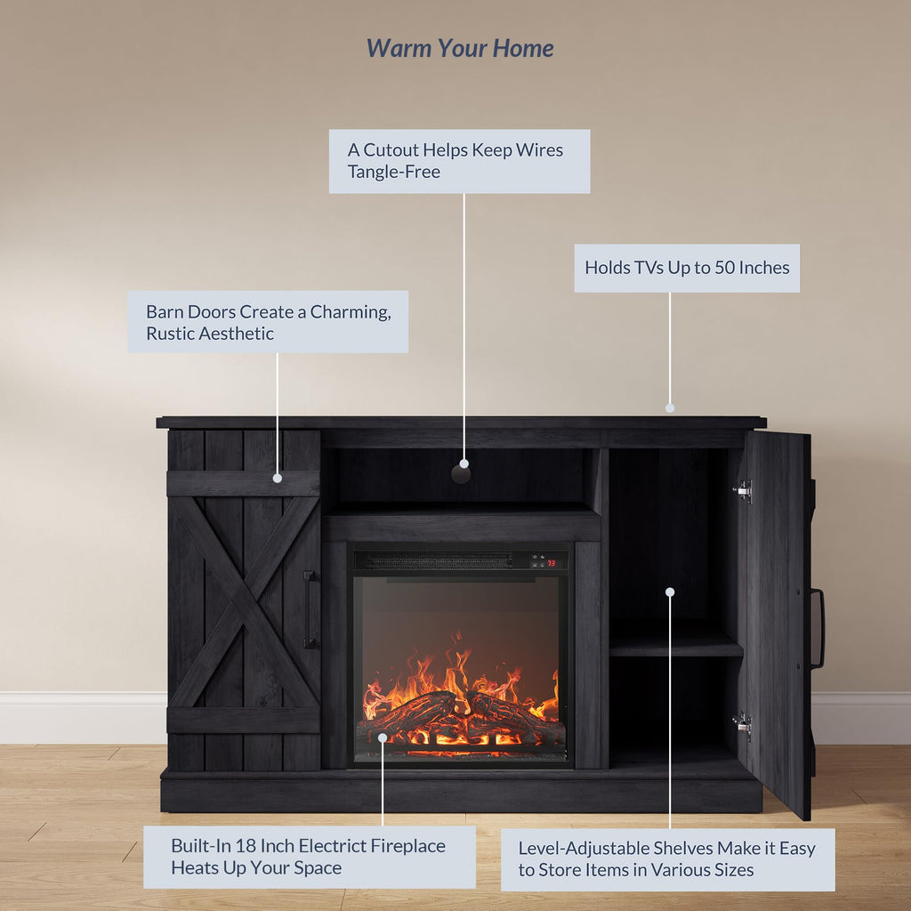 Veropeso 47" TV Stand with 18" Electric Fireplace - Rustic Grey