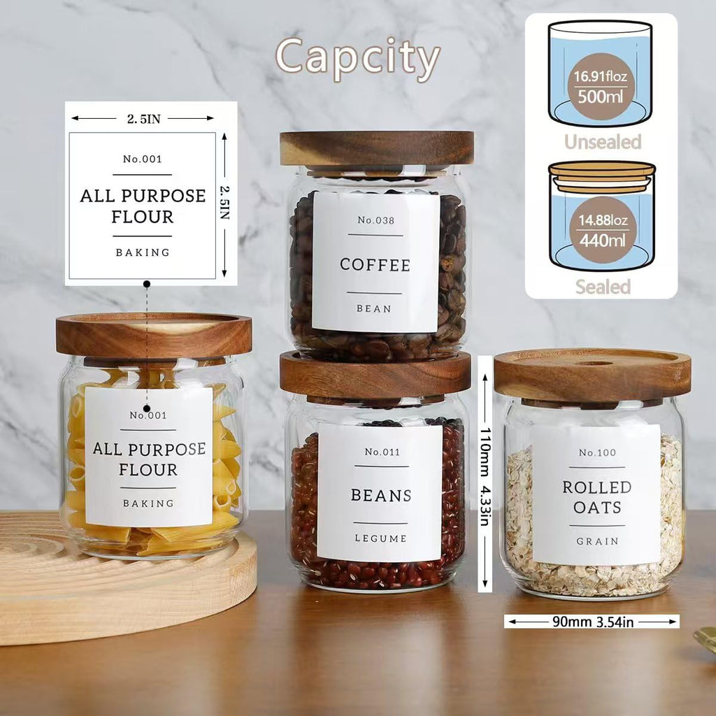 16 OZ Stackable Glass Food Storage Jars with 132 Pantry Labels Preprinted - 6 Pcs Thicken Glass Storage Containers
