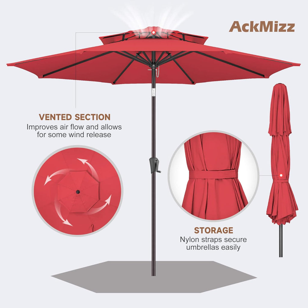 9FT Outdoor Patio Umbrella - 2 Tiers Table Umbrella Waterproof UV Protection