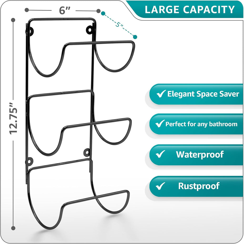 Towel Holder Wall - 6 Level Wall Mounted Towel Rack Shelves for Rolled Bath Towels, Washcloths, Linens - Black