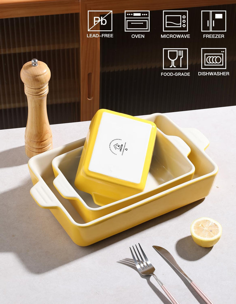 Ceramic Bakeware Set, Rectangular Dish for Oven Lasagna Pans for Cooking, Kitchen, Cake Dinner, Banquet and Daily