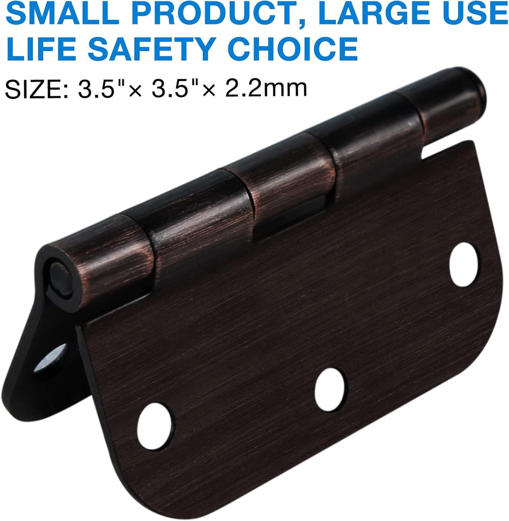 Door Hinge 3 1/2" 12 Pack Rounded Door Hinges Oil Rubbed Bronze 3.5" x 3.5 Inch Hinges for Doors Interior 5/8" Radius