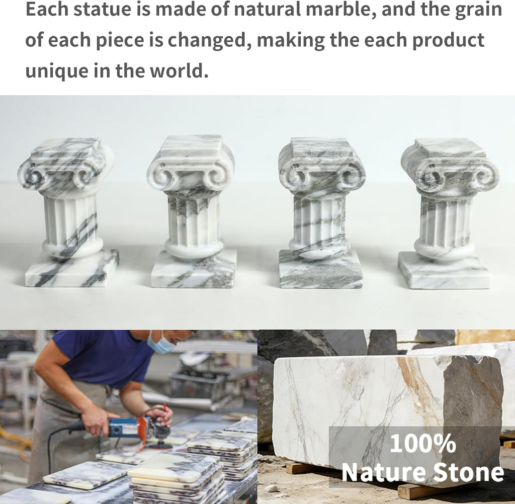 Marble Roman Pillar Statues Small Sculpture Decor for Coffe Table, Decorative Pillar Bedroom Bookshelf Display, Mini