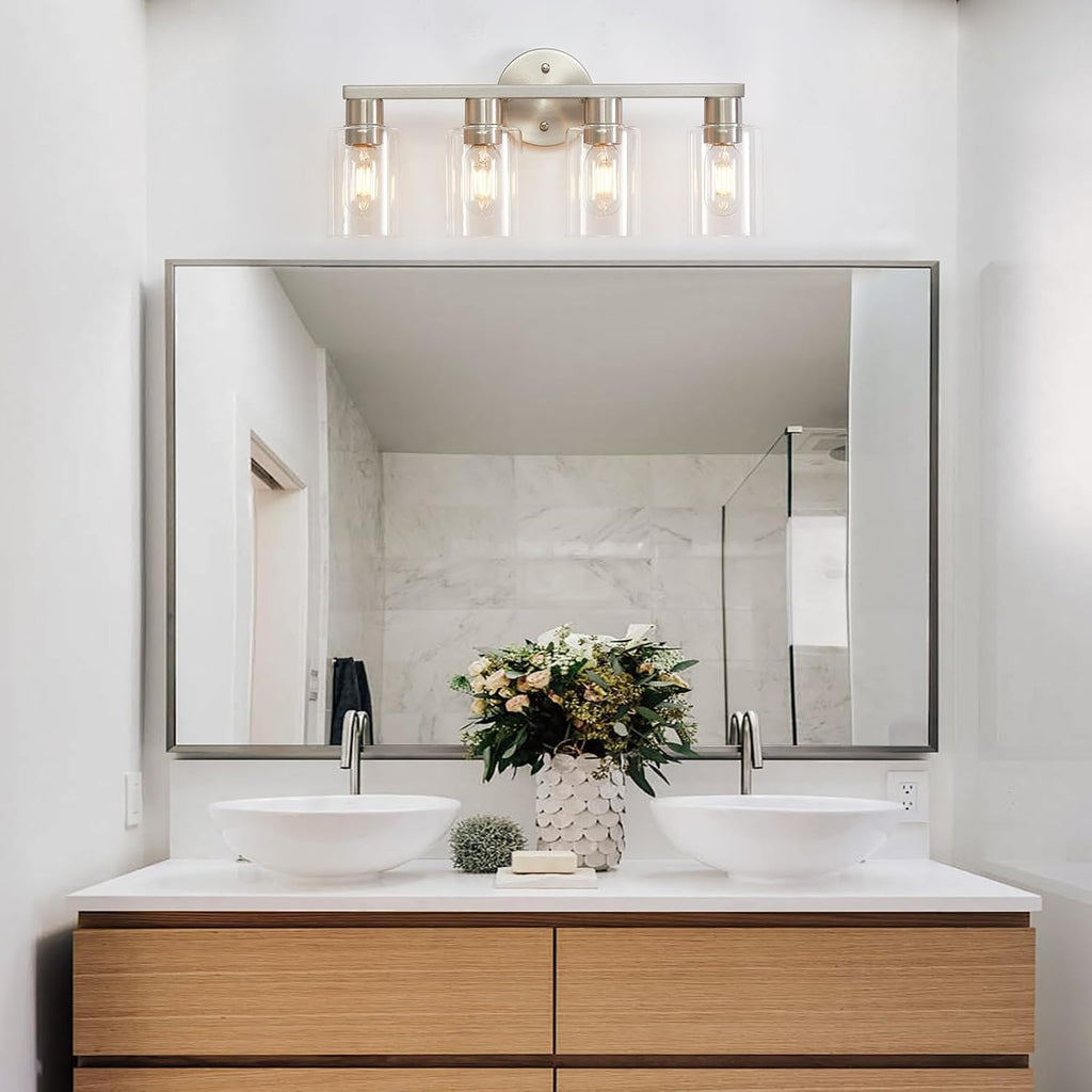 4 Light Bathroom Vanity Light, Brushed Nickel 4-Light Bathroom Light Fixtures, Vanity Lights for Make-Up Mirror