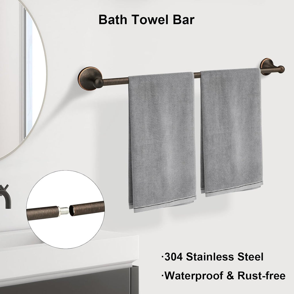 4 Piece Antique Bathroom Hardware Accessories Set Oil Rubbed Bronze,24 Inch Towel Bar Set,Towel Rack Set,Bathroom