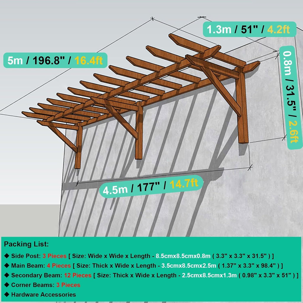Simple Wall Climbing Trellis Single-Sided Outdoor Pergola, Wood Grape Arbor Gazebos for Garden Patio Backyard Deck