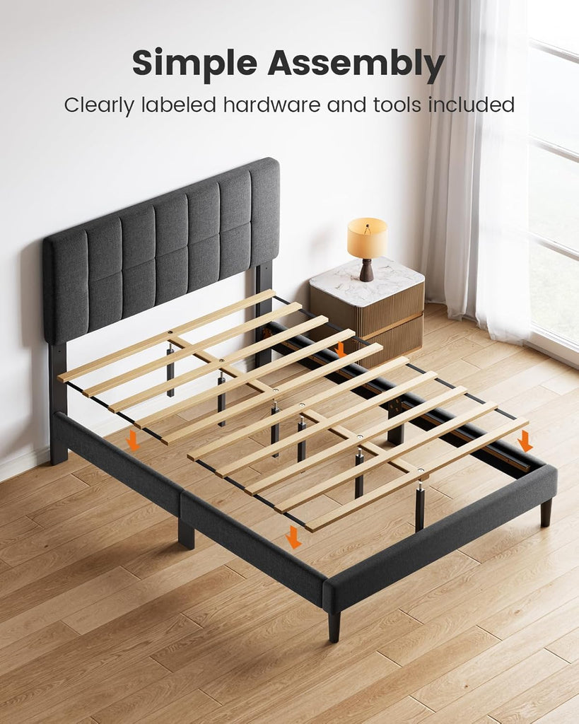Queen Bed Frame with 12 Thickened Legs&Fabric Upholstered Headboard,1300 lbs Strong Weight Capacity