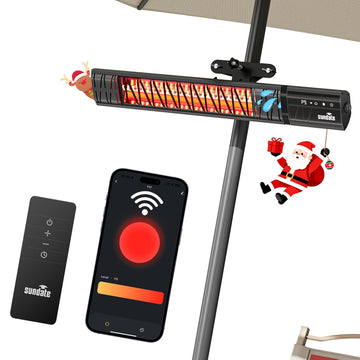Electric Outdoor Heater Umbrella Wifi Control Wall-Mounted Hanging Patio 1500W Infrared 9 Heat Levels, 24H Timers