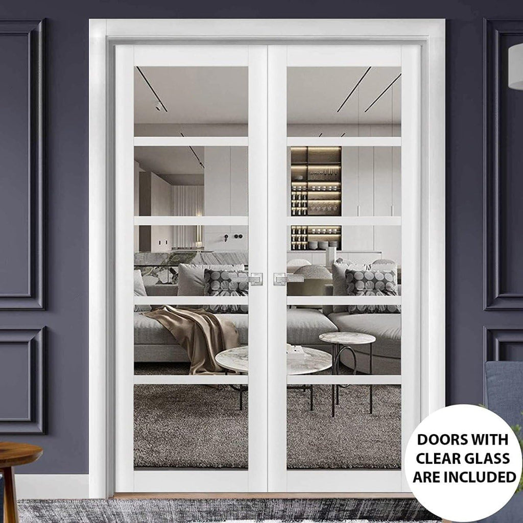Quadro 4522 | Double Swing Interior French Doors with Glass, MDF, Hardware Included, 72x80, White, M