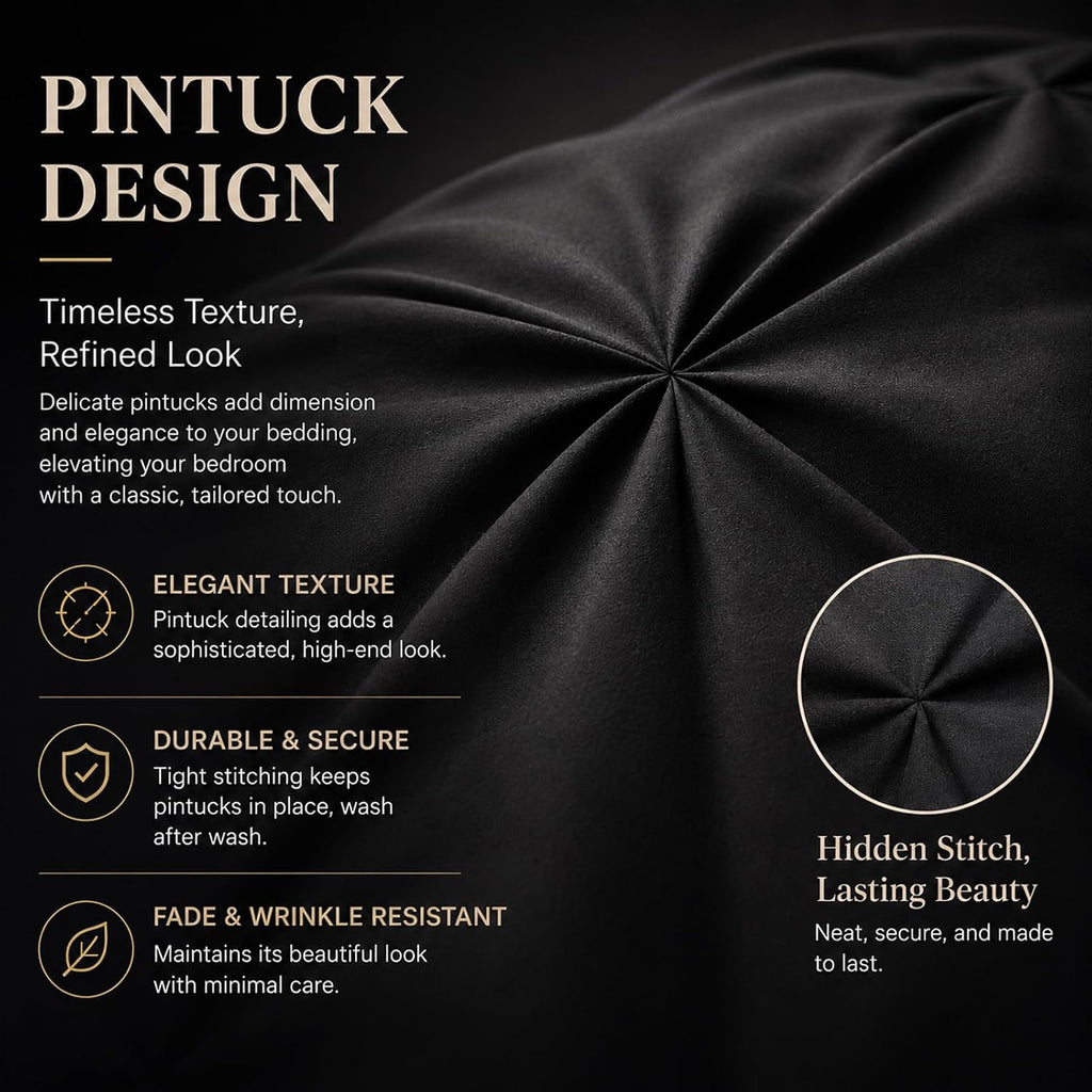King Comforter Set Black, 7 Pieces Pintuck Bed in a Bag - Set of 7