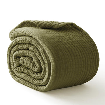 100% Cotton Muslin Blanket for Adults, 6-Layer Large Throw, 50x70, Olive
