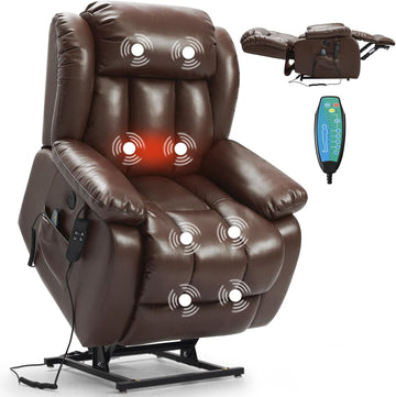 Dual Motor Power Lift Recliner Chair for Elderly, 180-Degree Infinite Position Lay Flat Leather Recliner Chairs, with