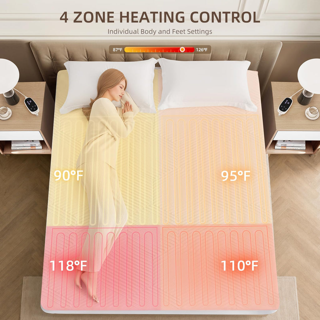 Waterproof Multi-Zone Heated Mattress Pad, Dual Controls