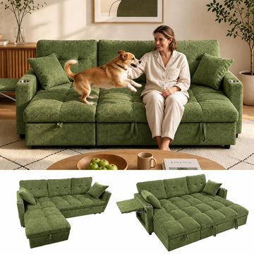 82" Sleeper Sectional Sofa, Comfy Convertible Sofa Bed with Pull Out Couches, Chenille L Shaped Couch with Reversible