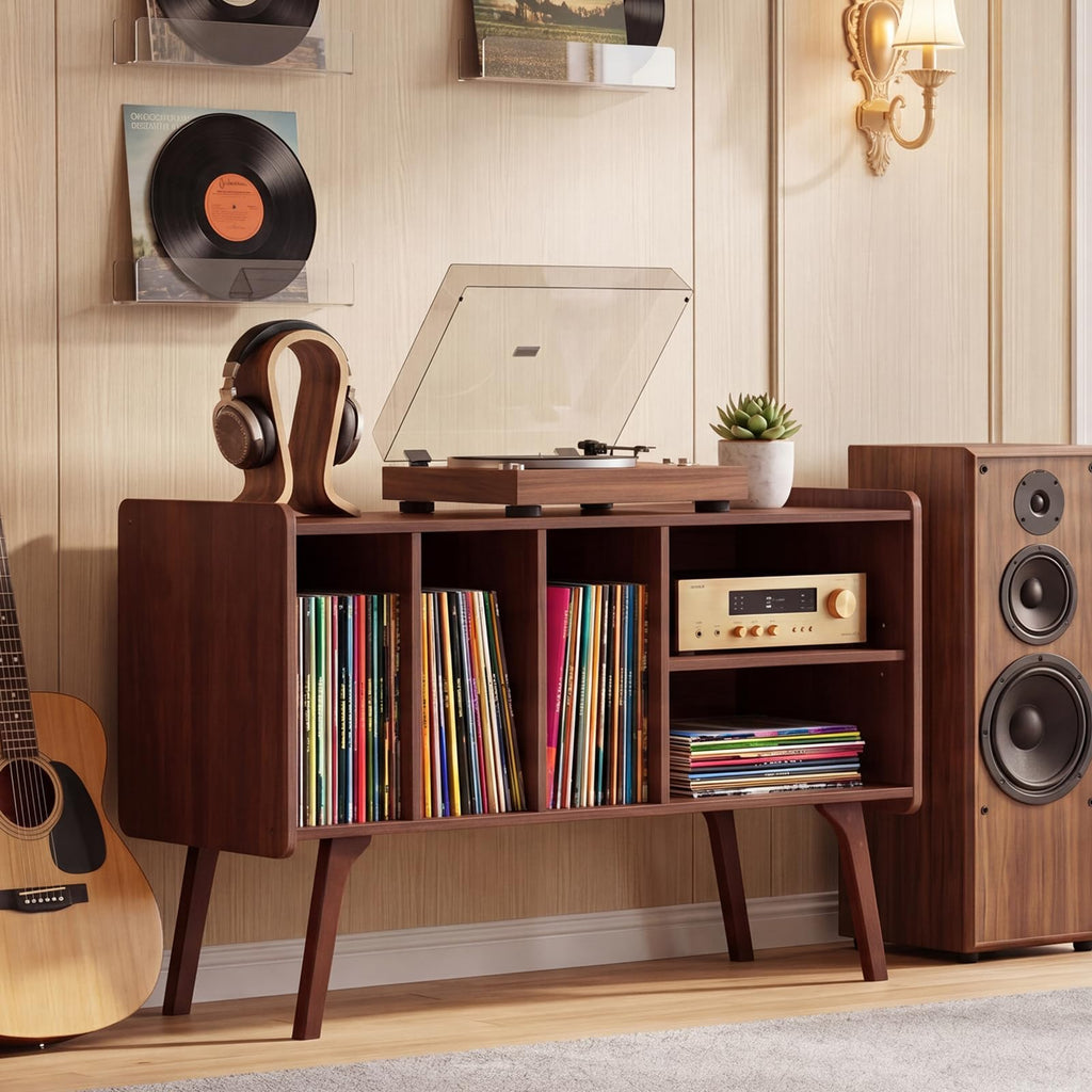 Large Record Player Stand, 32" Turntable Stand, Walnut