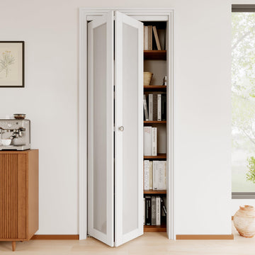 Bifold Doors for 32"x80" Opening, Frosted Glass Interior Folding Doors