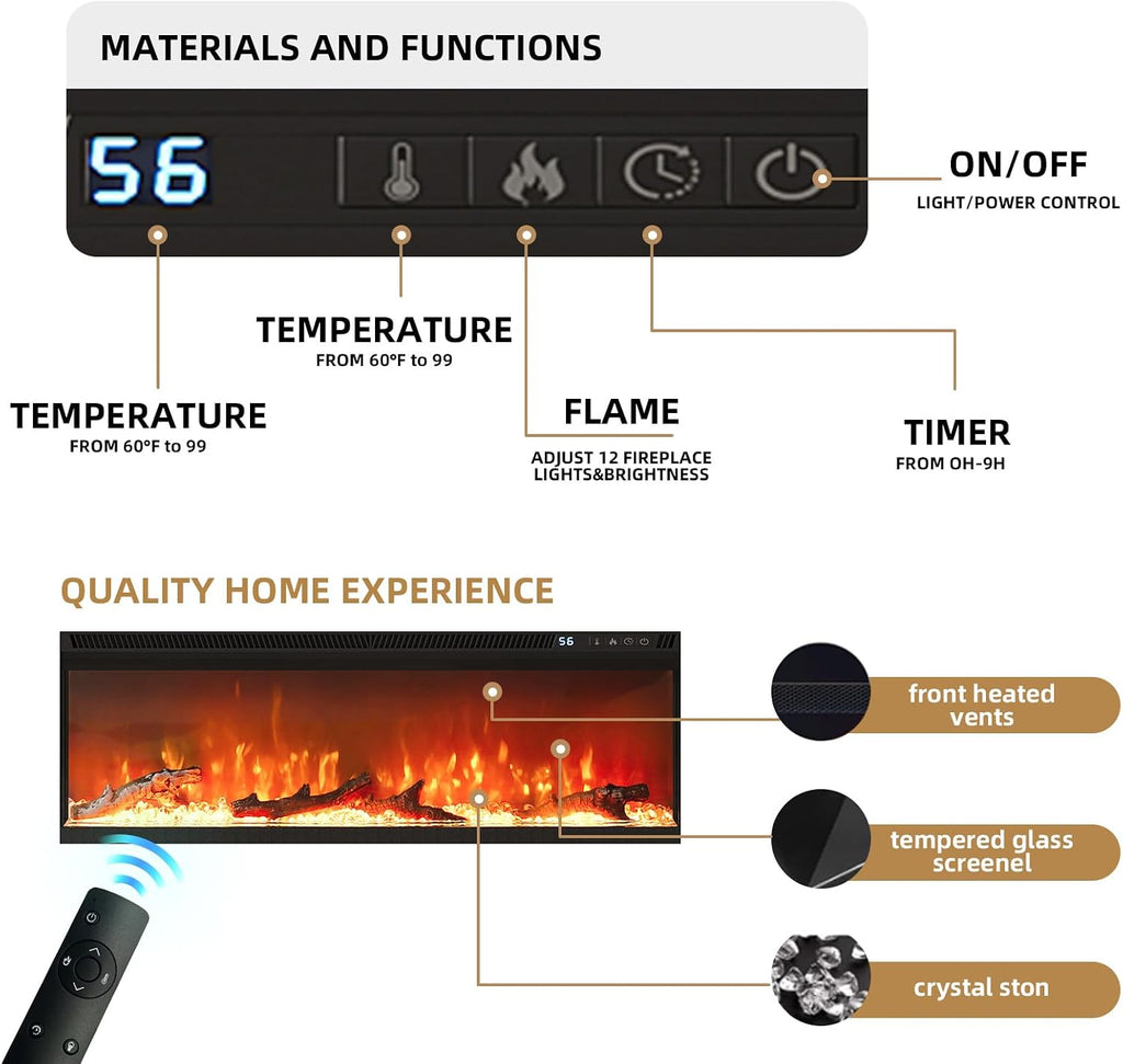 Fireplace TV Stand with 50" Electric Fireplace, Fireplace Entertainment Center with 3-Side Glass Insert, 3 Drawers