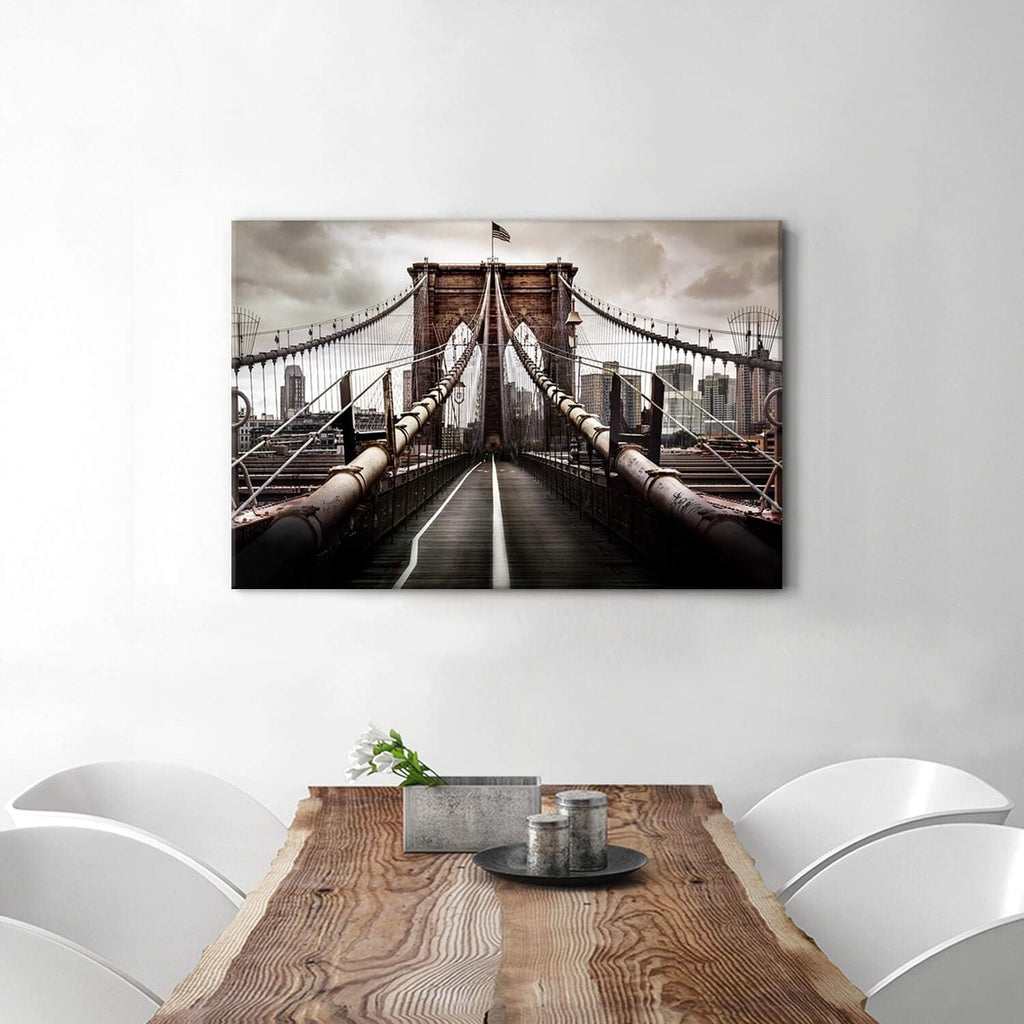 Brooklyn Bridge Picture Classic Artwork: New York Cityscape Canvas Wall Art Prints (Multi-Sized)