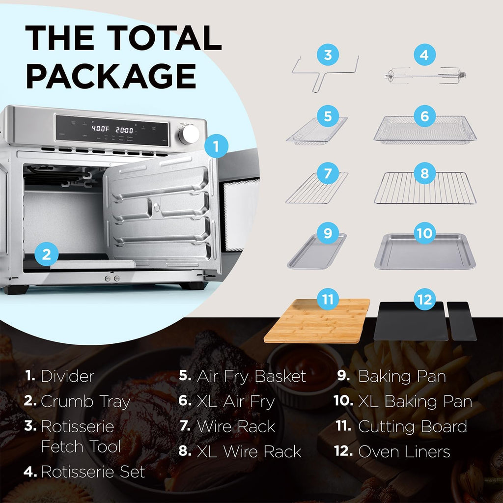 Dual Zone Air Fryer French Door Oven - 32 Quatity Convection Toaster Combo, 10-in-1 Multifunction Up to 450° - 1800W