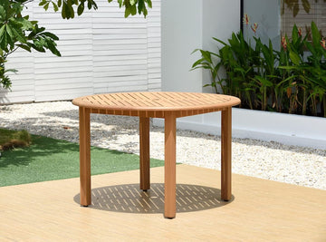 Indiana Round Patio Dining Table | Teak Finish | Durable and Ideal for Indoors and Outdoors, Brown