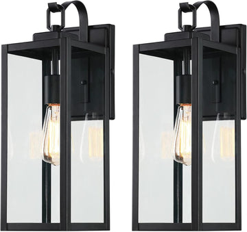 Large Size Outdoor Wall Lights, 2 Pack 18 Inch Matte Black Exterior Light Fixture with Clear Glass Shade