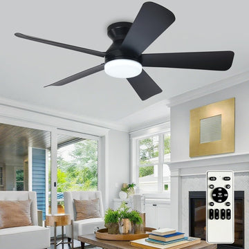 Modern Ceiling Fan with Light: 42-Inch Black Small Fans - Dimmable Low Profile Ceiling Fans with Remote Control Flush